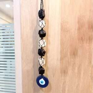 Black Tourmaline & Selenite Hanger With Evil Eye